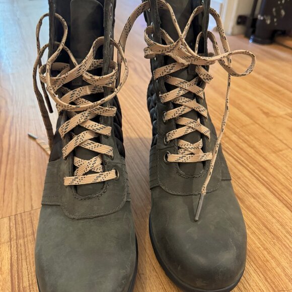 Sorel Womens Lexie Wedge Size 9.5 Green Slate Lace Up Wedge Bootie - Waterproof! - Picture 2 of 7